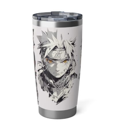 A high-quality Naruto-Inspired Vacuum Insulated Cup featuring a monochrome Naruto Uzumaki manga portrait with vibrant yellow eyes.