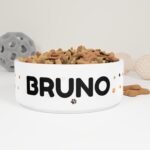 Personalized White Ceramic Pet Bowl – Custom Name Dog & Cat Feeding Bowl | Food & Water Dish