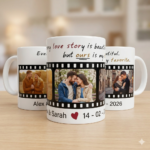 Personalized Photo Filmstrip Mug — ‘Every love story is beautiful but ours is my favorite’ Custom Names & Date
