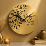 Acrylic Wall Clock — Gold Floral Personalized  Clock