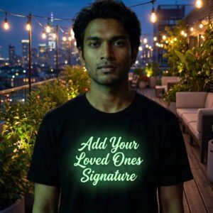 Glow in the Dark Signature T-Shirt personalized with a loved one's signature on a unisex oversized 260 GSM terry tee