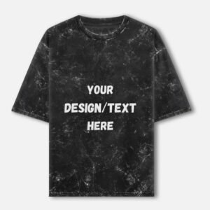 Size chart showing chest and length dimensions for the custom Personalized Acid Washed Oversized Tee