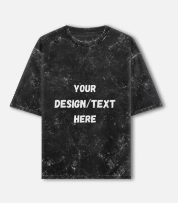 Size chart showing chest and length dimensions for the custom Personalized Acid Washed Oversized Tee